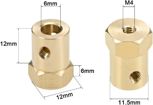Coupleur hexagonal, alésage 6 mm | Accouplement d'arbre en laiton pour moteur, connecteur flexible pour roues et pneus de voitures télécommandées, hauteur de cylindre 12 mm / 24 mm