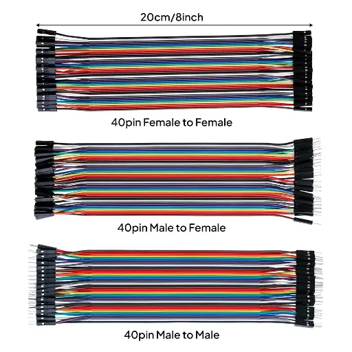 40 câbles Dupont multicolores de nappes | Mâle-Femelle, Mâle-Mâle, Femelle-Femelle | Fils de liaison pour platine d'expérimentation (Breadboard) | Compatible avec les projets Arduino Jumper